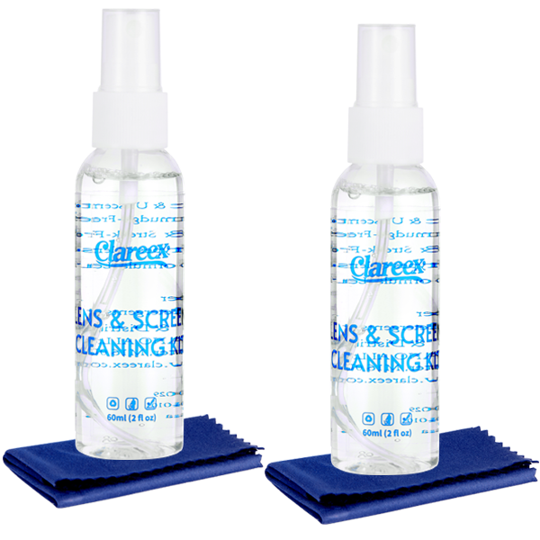 Clareex Eyeglass Lens Cleaner Kit – Twin Pack (2 x 60ml Sprays + 2 Microfiber Cloths) - Image 2