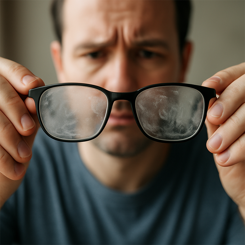 Person seeing smudge glasses