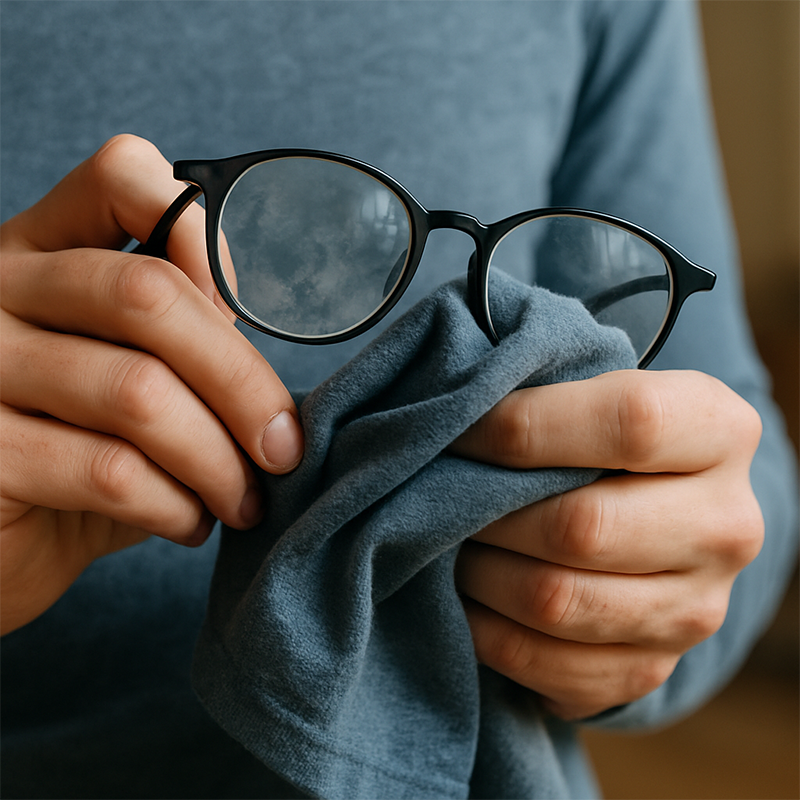 man using tee to cleaning the glasses