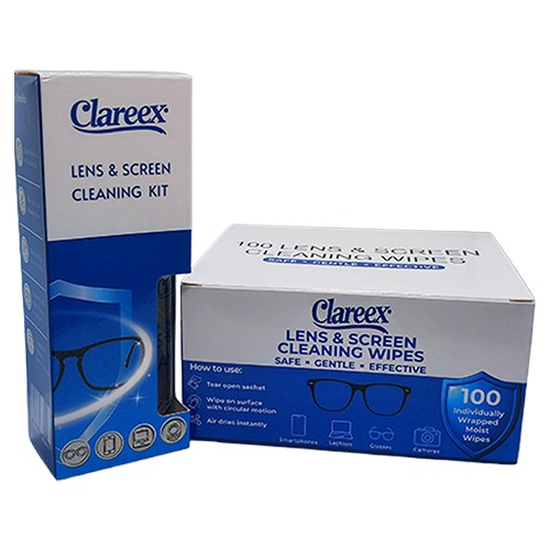 Clareex lens cleaner spray and wipes bundle with free microfiber cloth